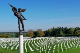 The “Angel of Peace” by Donal Hord (1956) stands vigil over the Henri-Chapelle American Cemetery and Memorial in Belgium.